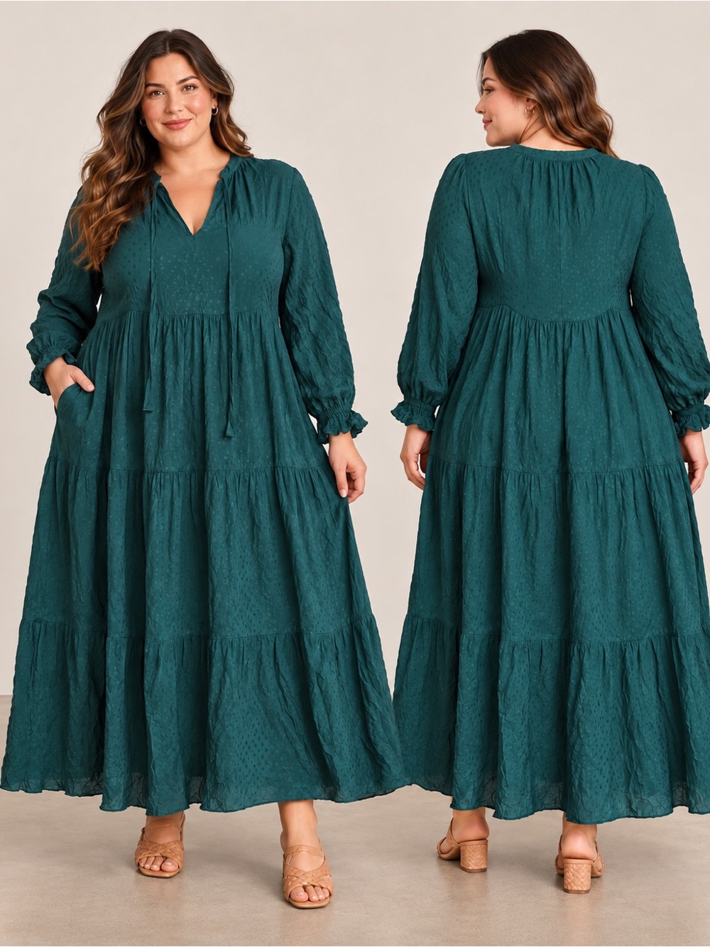 Maeve by Anthropologie V-Neck Viscose Maxi Dress in Green Size 1X